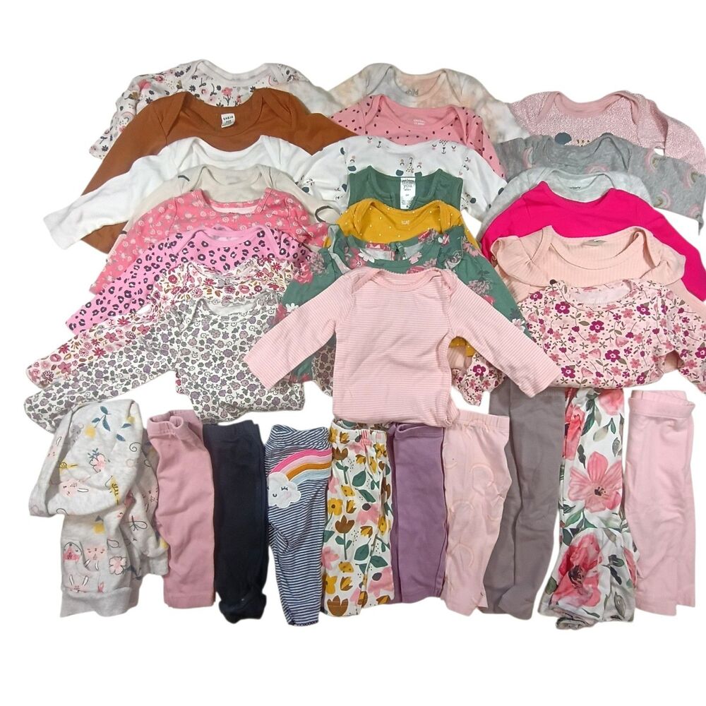 Big Lot Of 3 & 3-6 Month Girl Clothing 33pc Tops, Bottoms Brand Name Smoke Free!